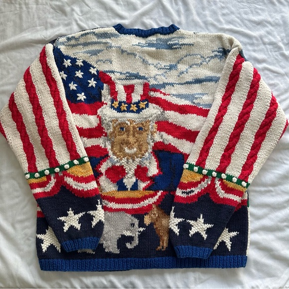 VTG American Flag Political Election USA Election Knit Cardigan Sweater Medium - Picture 10 of 12